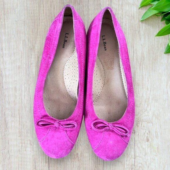 LL BEAN Fushcia Pink Suede Ballet Slippers Shoes Womens - Picture 1 of 7